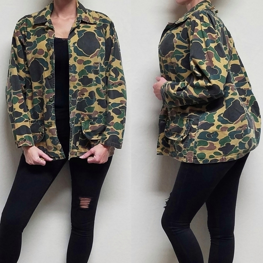 VINTAGE 70s SafTbak Duck Camouflage Lightweight Grunge Hunting Jacket Small